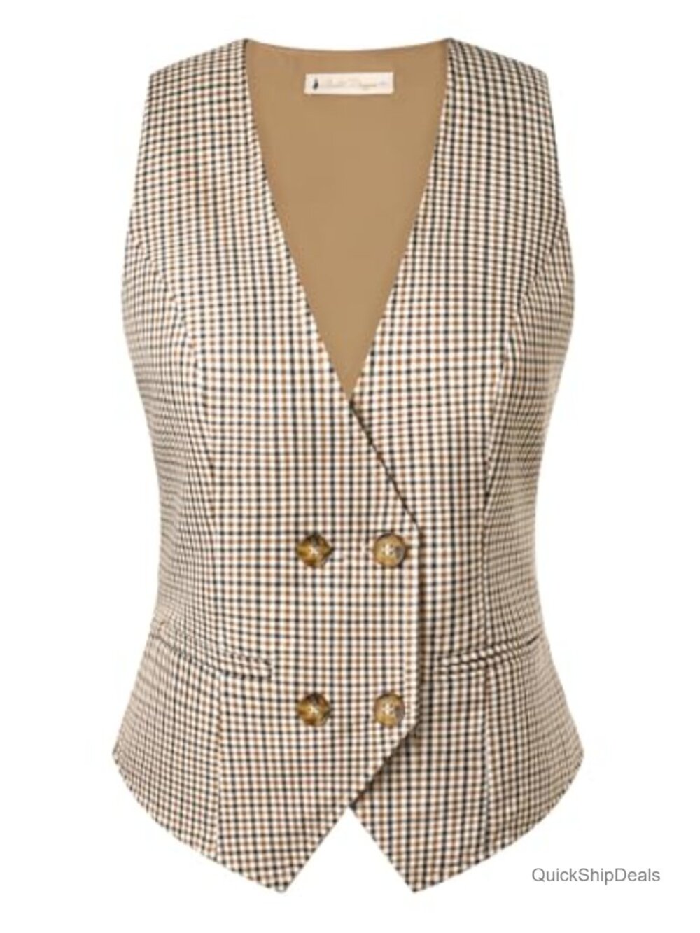 Womens Double Breasted Waistcoat Vest Sleeveless V-Neck Business Casual